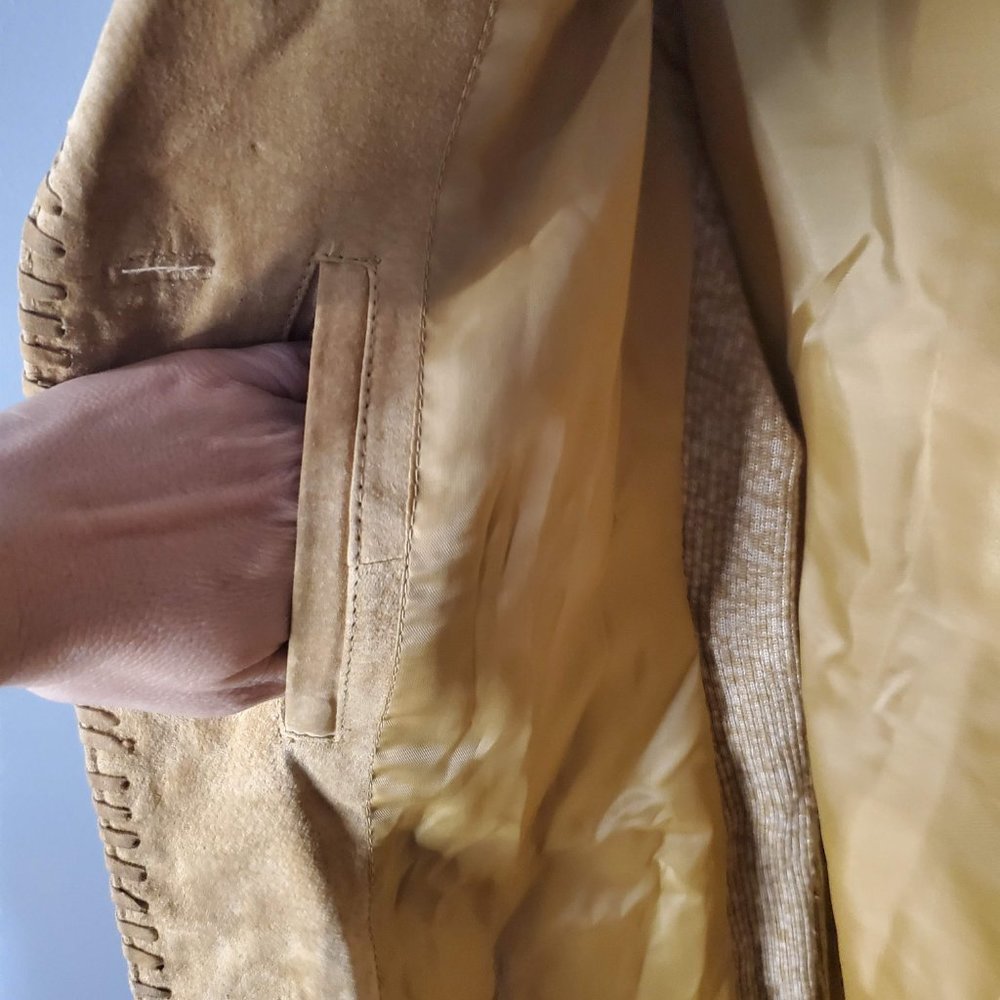 Camel Leather Suede & Knit Vintage Trench Coat from Rem Garson, Lg - Picture 7 of 9